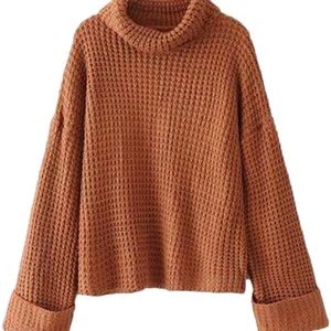 Good Night Macaroon ‘Retta’ cognac ribbed cropped turtleneck sweater - NWT